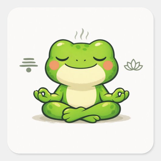 Meditating Frog Zen Illustration スクエアシール (正面)