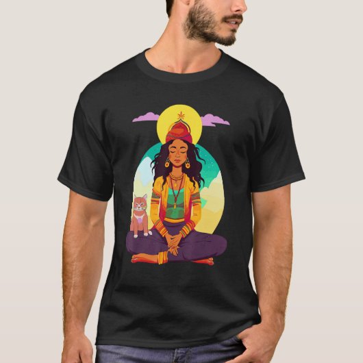 Meditating Rasta Girl with Cat Tシャツ (正面)