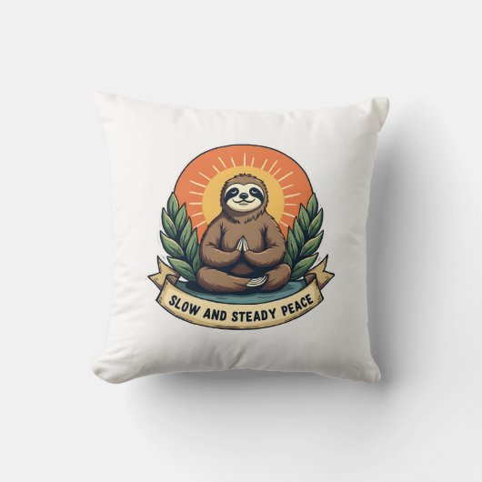 Meditating Sloth Vintage Relaxed Humor Design 2 クッション (正面)