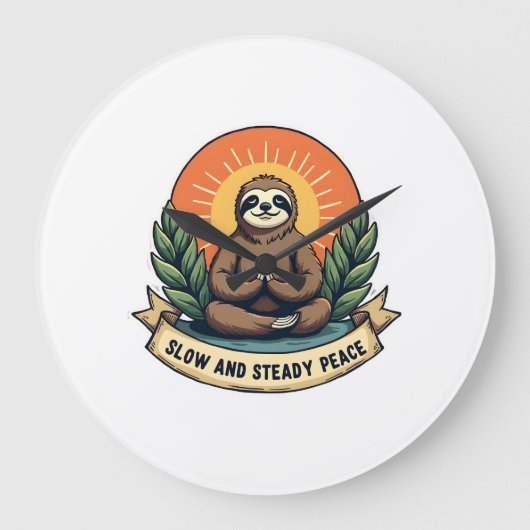 Meditating Sloth Vintage Relaxed Humor Design 2 ラージ壁時計 (正面)