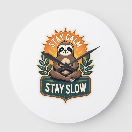 Meditating Sloth Vintage Relaxed Mind T-Shirt 2 ラージ壁時計 (正面)