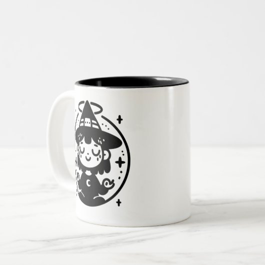 Meditating Witch Circle Halloween Mug | Two-Sided ツートーンマグカップ (正面左)