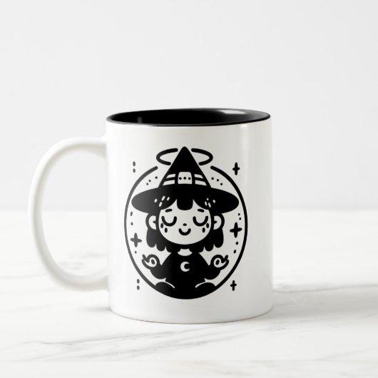 Meditating Witch Circle Halloween Mug | Two-Sided  ツートーンマグカップ (左)