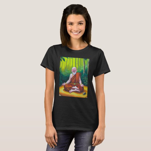 Meditation Guru Laughing Zen Buddha Meditation Tシャツ (正面フル)