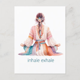 Meditation- Illustration mit Frau- boho- inhale ポストカード