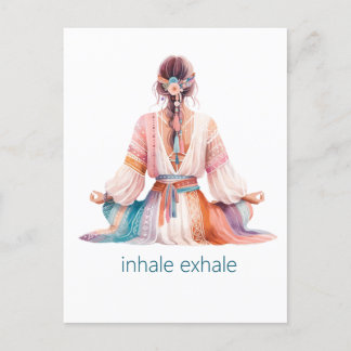 Meditation- Illustration mit Frau- boho- inhale ポストカード