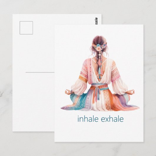 Meditation- Illustration mit Frau- boho- inhale ポストカード (正面/裏面)