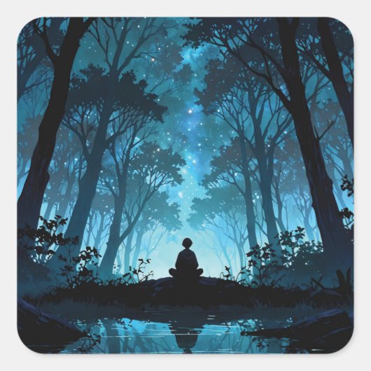 Meditation in the forest at night スクエアシール (正面)
