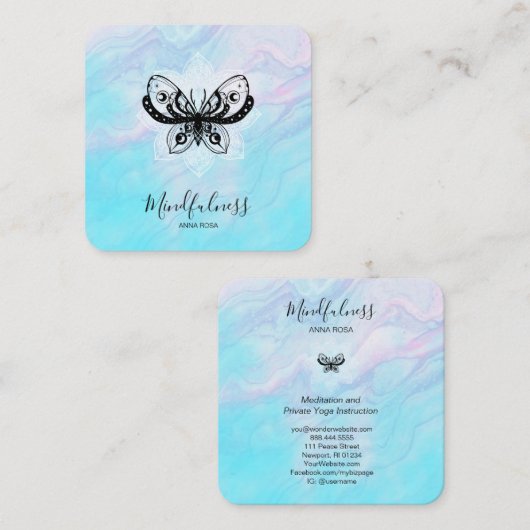 *~* Meditation Mindfulness Moth Yoga Butterfly  スクエア名刺 (正面/裏面)