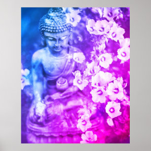 *~* Meditation Zen Buddha Meditate Floral Aqua ポスター