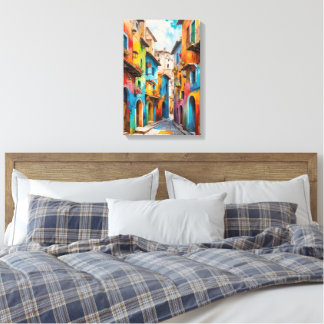 Mediterranean Alley – Colorful Old Town Street Art キャンバスプリント