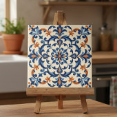 Mediterranean Azulejo Style Navy Blue and Orange タイル