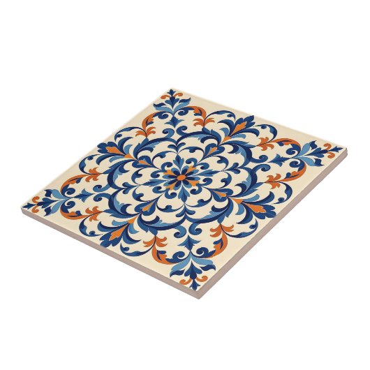 Mediterranean Azulejo Style Navy Blue and Orange タイル (側面)
