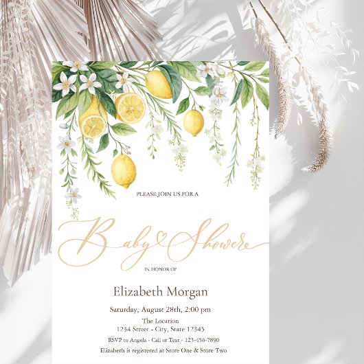 Mediterranean Blooming Lemons Baby Shower 招待状