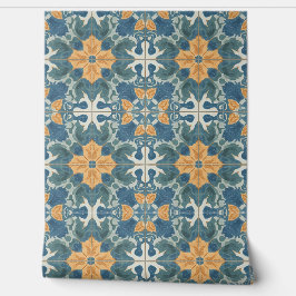 Mediterranean Blue and Gold Pattern 壁紙