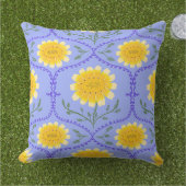 Mediterranean Blue and Yellow Floral Greek Flora  アウトドアクッション (芝生)