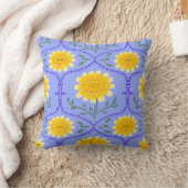 Mediterranean Blue and Yellow Floral Greek Flora  クッション (ブランケット)
