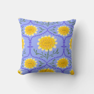 Mediterranean Blue and Yellow Floral Greek Flora  クッション