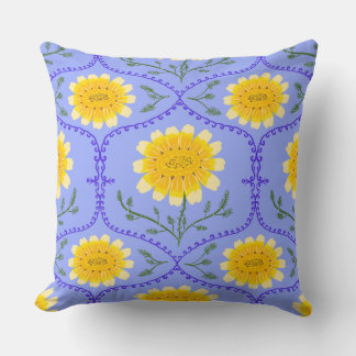 Mediterranean Blue and Yellow Floral Greek Flora  クッション