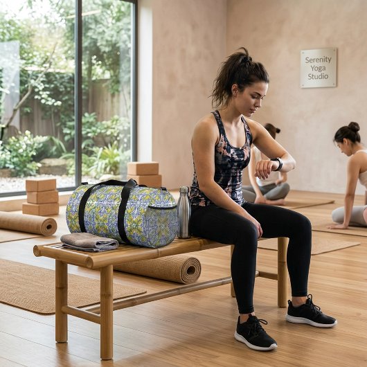 Mediterranean Blue Citrus Lemon Tile Pattern ダッフルバッグ