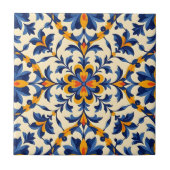 Mediterranean Blue Floral Portuguese Azulejo タイル (正面)