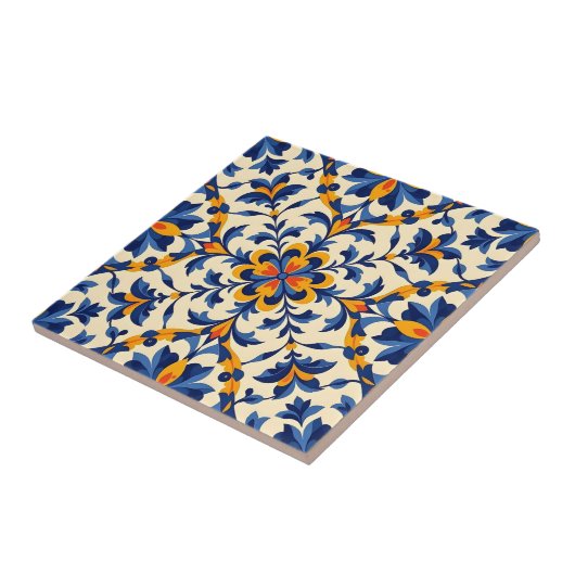 Mediterranean Blue Floral Portuguese Azulejo タイル (側面)