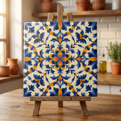 Mediterranean Blue Floral Portuguese Azulejo タイル
