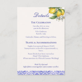 Mediterranean Blue & Lemon Branch Wedding Details  エンクロージャーカード
