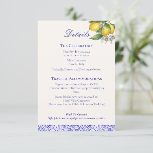 Mediterranean Blue & Lemon Branch Wedding Details  エンクロージャーカード (スタンド正面)