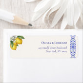 Mediterranean Blue & Lemon Branch Wedding Return ラベル (インサイチュ)
