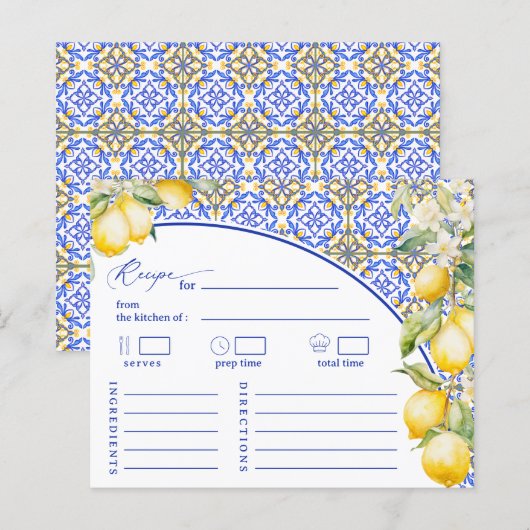 Mediterranean Blue Lemon Bridal Shower Recipe Card (正面/裏面)