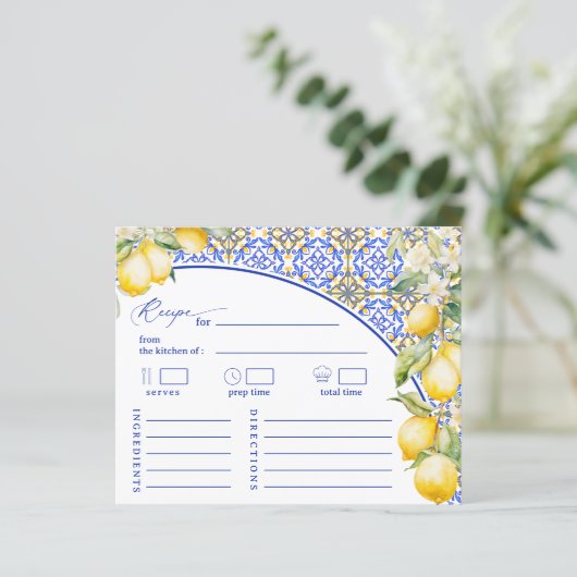 Mediterranean Blue Lemon Bridal Shower Recipe Card (スタンド正面)