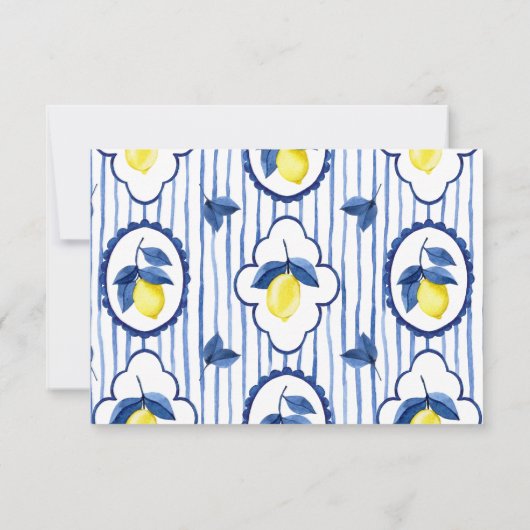 Mediterranean Blue Stripe Lemon Wedding RSVP (裏面)