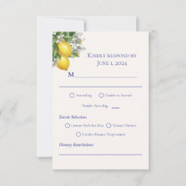 Mediterranean Blue Tile & Lemon Branch Wedding 出欠カード