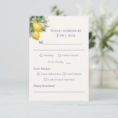 Mediterranean Blue Tile & Lemon Branch Wedding 出欠カード (スタンド正面)
