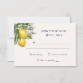 Mediterranean Blue Tile & Lemon Branch Wedding 出欠カード (正面)