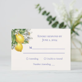 Mediterranean Blue Tile & Lemon Branch Wedding 出欠カード