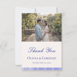 Mediterranean Blue Tile Lemon Photo Wedding  サンキューカード