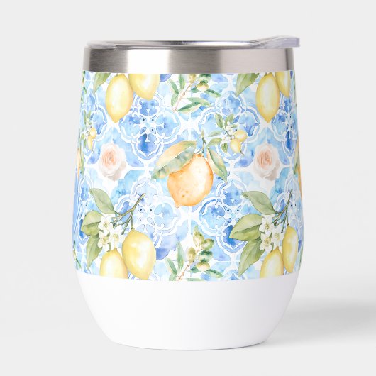 Mediterranean Blue Tile Limoncello Monogram Name (左面)