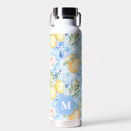 Mediterranean Blue Tile Limoncello Monogram Name ウォーターボトル