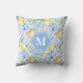 Mediterranean Blue Tile Limoncello Monogram Name クッション (裏面)