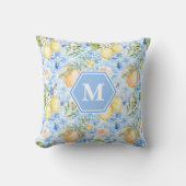 Mediterranean Blue Tile Limoncello Monogram Name クッション (正面)