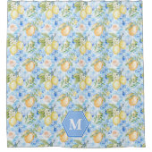 Mediterranean Blue Tile Limoncello Monogram Name シャワーカーテン (正面)