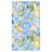 Mediterranean Blue Tile Limoncello Monogram Name スモールペーパーバッグ (裏面)
