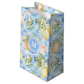 Mediterranean Blue Tile Limoncello Monogram Name スモールペーパーバッグ (裏面アングル)