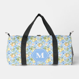 Mediterranean Blue Tile Limoncello Monogram Name ダッフルバッグ