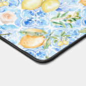 Mediterranean Blue Tile Limoncello Monogram Name デスクマット (コーナー)
