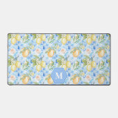 Mediterranean Blue Tile Limoncello Monogram Name デスクマット (正面)