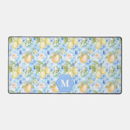 Mediterranean Blue Tile Limoncello Monogram Name デスクマット