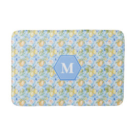 Mediterranean Blue Tile Limoncello Monogram Name バスマット